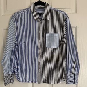 Talbots Multiple Blue Striped Cropped Button Down Shirt MP